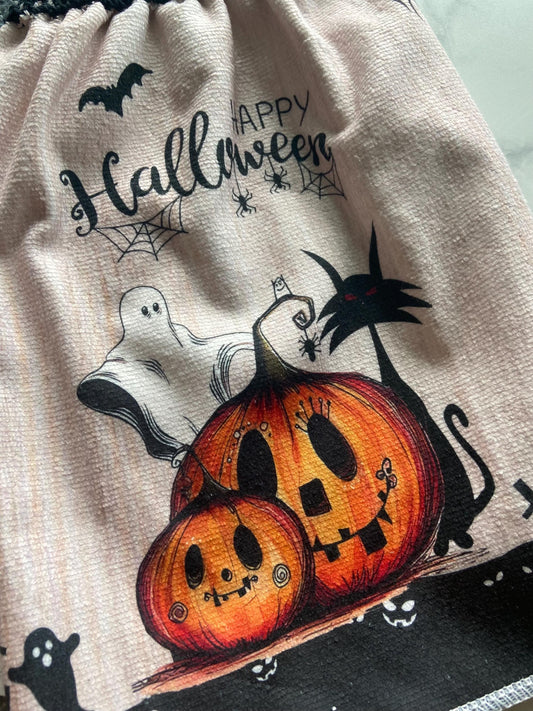 Crocheted top kitchen towel - Halloween ghost cat pumpkin