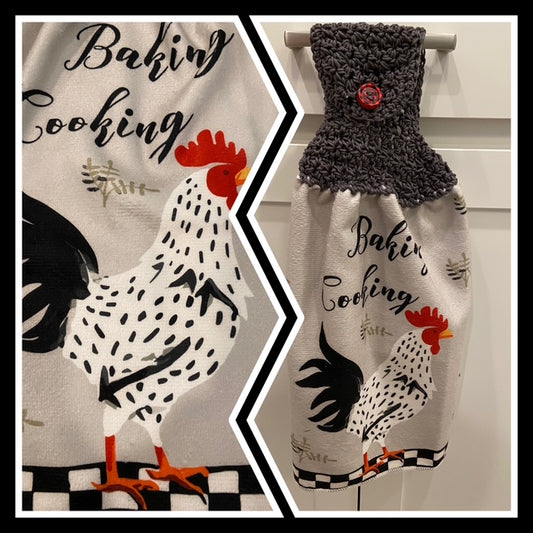 ROOSTER Baking Cooking - Kitchen Towel with crochet top